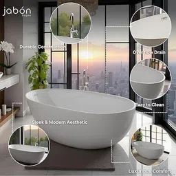 jabon bagno TAISOR Freestanding Bathtub 150 cm – White Glossy Acrylic Soaking Tub TAISOR Freestanding Bathtub 150 cm – White Glossy Acrylic Soaking Tub with Overflow Drain, Brass Pop-Up Waste & Waste Pipe, 6-Layer Reinforced Standalone Bath Tub Free-standing Bathtub image 3