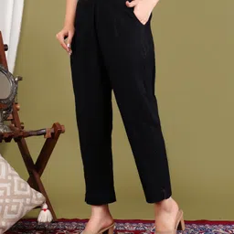 gamyam Women Regular Fit Black Cotton Blend Trousers-picture-21