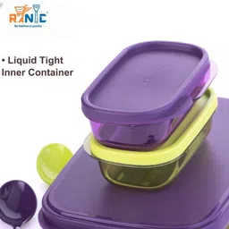 ranic Unbreakable 590Ml Divine Lunch Box Food Grade Plastic BPA-Free, (Green & Purple) 4 Containers Lunch Box image 2