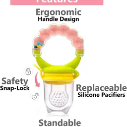 drisona' Combo Pack of 5 Food Dispensing squeeze Spoon 90ML,Baby Finger Brush, Baby bibs Teether and Feeder image 2