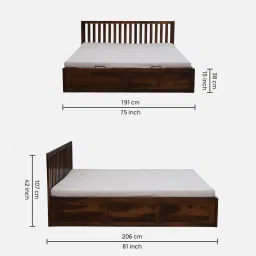 woodsworth from pepperfry Eva Sheesham Wood King Size Bed In Provincial Teak Finish With Hydraulic Storage image 2