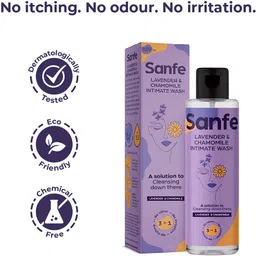 sanfe Natural Intimate Wash, 3 in 1 - No Odour, No Itching, No Irritation - Lavender & Chamomile Intimate Wash image 2
