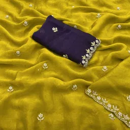 k 5 fashion Embroidered, Embellished, Dyed Bollywood Chiffon Saree-picture-13