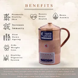 gupta brass store Pure Copper Water Jug 1.5L with (Black Floral) 1L Bottle & 350ml Glass Jug Bottle Glass Set image 4