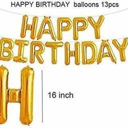 inispire2fashion Solid Happy Birthday Gold latter 1 pack)With 30 Pic Black Gold Balloons And 2 Pcs Golden Metallic Fringe Shiny Curtains(Pack Of 45) Letter Balloon image 3