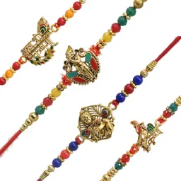 Religious Combo-1263 Gold Finish Rakhi, Greeting Card, Chawal Roli Pack Set-image-13