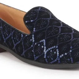 fausto Ethnic Velvet Sequin Embroidered Juttis for Wedding|Traditional Sherwani Shoes Mojaris For Men image 3