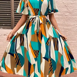 zwerlon Women A-line Multicolor Midi/Calf Length Dress image 4