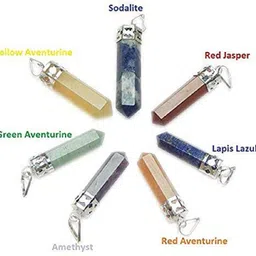 excel Chakra Set of 7 Pencil Pendant Set of 7 Natural Gemstone for Meditation, Chakra Power Healing Pencil Pendant Set Silver Crystal Crystal Pendant image 3