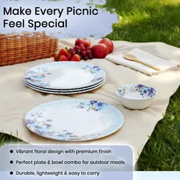 golden fish Pack of 12 Melamin 12 Pieces Dinner Set – Durable, Stylish,Crockery Set for Dining & Gifting Dinner Set image 3