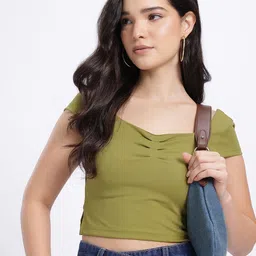 glitchez Casual Regular Sleeves Solid Women Green Top-picture-15