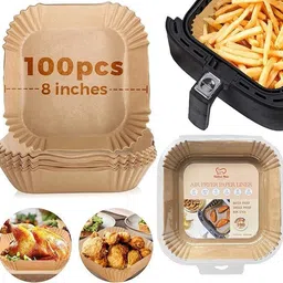 bazaarnest Pack Of 100 MealMaster Square Air Fryer Paper Liners Airfryer Tray-picture-38