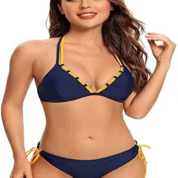 mon fashion collection Solid Women Bikini Blue Swimsuit image 2