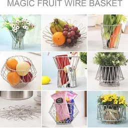 meezo Multipurpose Foldable Fruit and Vegetable Basket for Kitchen/Dining Table Stainless Steel Fruit & Vegetable Basket image 3