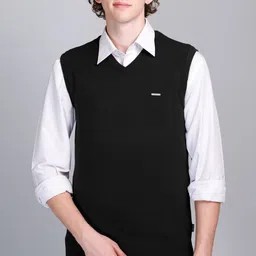 godfrey Men Solid V Neck Black Sweater image 1