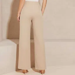 clowall Women Regular Fit Beige Viscose Rayon Trousers image 2