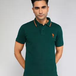 u.s. polo assn. Men Solid Polo Neck Pure Cotton Green T-Shirt-picture-16