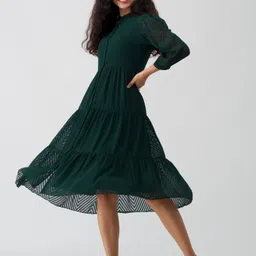 aask Women Fit and Flare Dark Green Midi/Calf Length Dress image 2