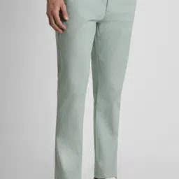 peter england Men Slim Fit Green Cotton Blend Trousers image 4