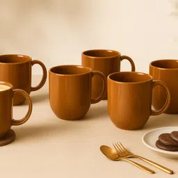 profound Handcrafted Rustic Brown Ceramic Cups Set of 6 | Premium Glazed Drinkware 220 ml Ceramic Coffee Mug image 2