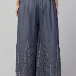 fambee Women Flared Grey Viscose Rayon Trousers image 2