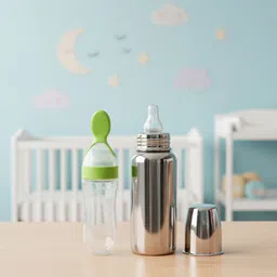 uniecroune kids Baby feeding bottle with spoon silicone bottle 0 to 2 years BPA free - STAINLESS STEEL BOTTLE SILLICONE NIPPLE-picture-18