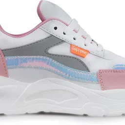 dartkick Stylish Women's Chunky Sneakers | Pink & White Colorblock Casuals For Women image 5