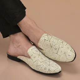 fausto Gold Highlights Embroidered Velvet Slip On Shoe|Traditional Wedding Juttis and Mojaris For Men image 2