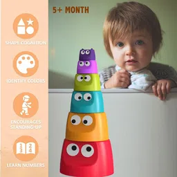 toy dekho Monster Cups Activity Toy for Babies 5+ Months Develops Motor Reasoning Skills image 4