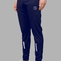 anand Men Solid, Self Design, Striped, Chevron/Zig Zag Dark Blue Track Pants image 2