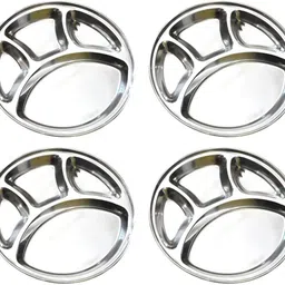 omkar enterprises Stainless Steel Round Plate - 4 Partition Divided, Lunch/Dinner/Bhojan/Thali Plates - 3 Unit Sectioned Plate-picture-22