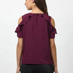 harpa Casual Cold Shoulder Sleeves Solid Women Purple Top image 3