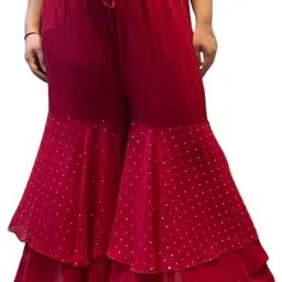 gogauri10 Women Flared Maroon Georgette Trousers image 4