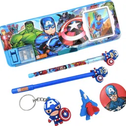 lazylines Avengers Pencil Box Inbuild Sharpener and Calculator with Dual Compartment Magnetic Lock with Stationery Set for Kids Art Plastic Pencil Box-picture-30