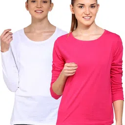 ap'pulse Pack of 2 Women Solid Round Neck Pure Cotton White, Pink T-Shirt-picture-37