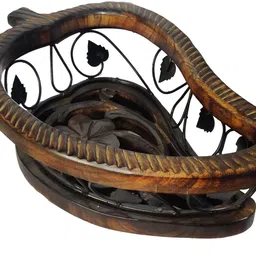 art export Wooden Vegetable/Fruit Basket Wood Basket for Kitchen & Dining Table Wooden, Iron Fruit & Vegetable Basket image 2