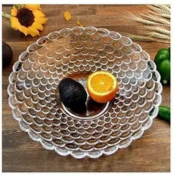 pkmsho Glass Vegetable Bowl Crystal Clear Glass_Dry Fruit Bowl Platter Tray_Transparent 9 inch 500ml. Disposable image 4