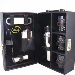 blb Borsi leathers 3 glasses black bar set premium bottle Opener handy-GPBLP006 9 - Piece Bar Set-picture-16