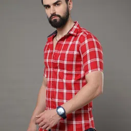 cazzba Men Regular Fit Checkered Cut Away Collar Casual Shirt image 2