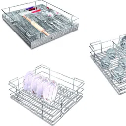 winstar Utensil Kitchen Rack Set of 3 Modular Kitchen Basket(CT,CS,Plate) +3 Set 20" Channel (21Wx20D IN) Steel-picture-11