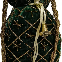 athizay Women Green, Gold Potli image 3