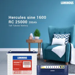 luminous Hercules 1600 Square Wave Inverter, RC 25000 200 Ah Tall Tubular Battery Square Wave Inverter image 2