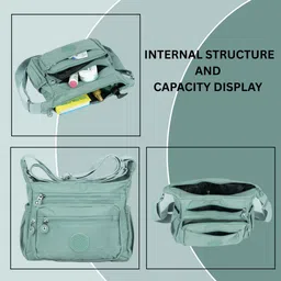 ts with techsun Green Women Sling Bag Stylish Comfortable Modern Lifestyle Messenger Purse Multipocket Travel Slingbag image 3