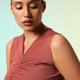 hrx by hrithik roshan Women Solid V Neck Polyester Red T-Shirt image 2