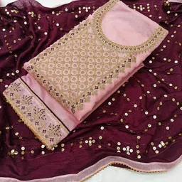 sa nd chi Semi Stitched Chanderi Salwar Suit Material Embellished-picture-11