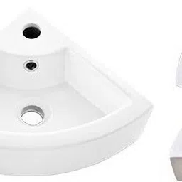 joyo cera Wall Mounted Wash Basin for Bathroom | Wall Hung Corner Wash Basin/Sink Wall Mounted Premium Ceramic Wash Basin/Wash Basin for Bathroom 17 x23 Inch Corner Basin image 4