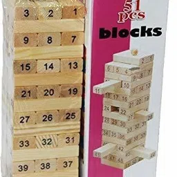 shuang you Multi Coloured 51 Pcs Blocks 4 Dices Wooden Numbered Building Bricks Stacking Classic Traditional Toppling Tumbling Tower Game Kid Gift - Challenging Maths for Adults and Kids image 5