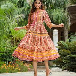 rain & rainbow Women Printed Pure Cotton Anarkali Kurta image 1