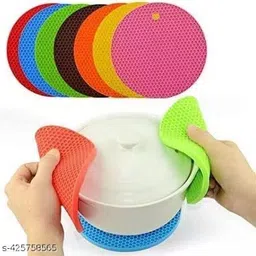 p & p kitchen Hot Pot Holder Mat Slip Coasters, Round, Multicolor, Trivet image 3