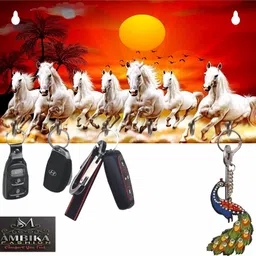 ambika fashion 7 Horse Wooden Key Holder for Wall Decor with Stylish Stainless Steel 6 Hooks Wood Key Holder-picture-21